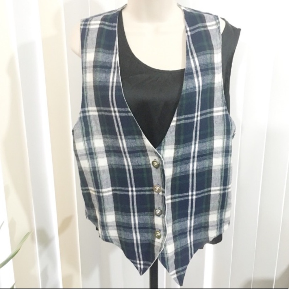 Vintage 90s Flannel Plaid Accent Vest Top Shirt
